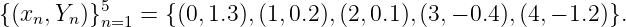 {(xn,Yn)}5n=1 =  {(0,1.3), (1,0.2),(2,0.1),(3,- 0.4 ),(4,- 1.2)}.
               