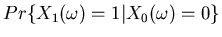 $Pr\{X_1(\omega)=1\vert X_0(\omega)=0\}$